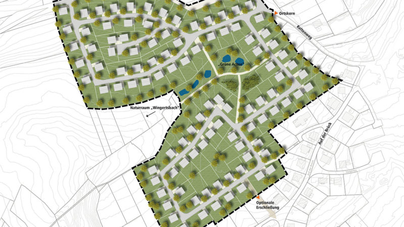 Wohngebiet Schaumbergblick, Theley: Kernplan erarbeitet ein Städtebauliches Konzept mit 100 Baustellen